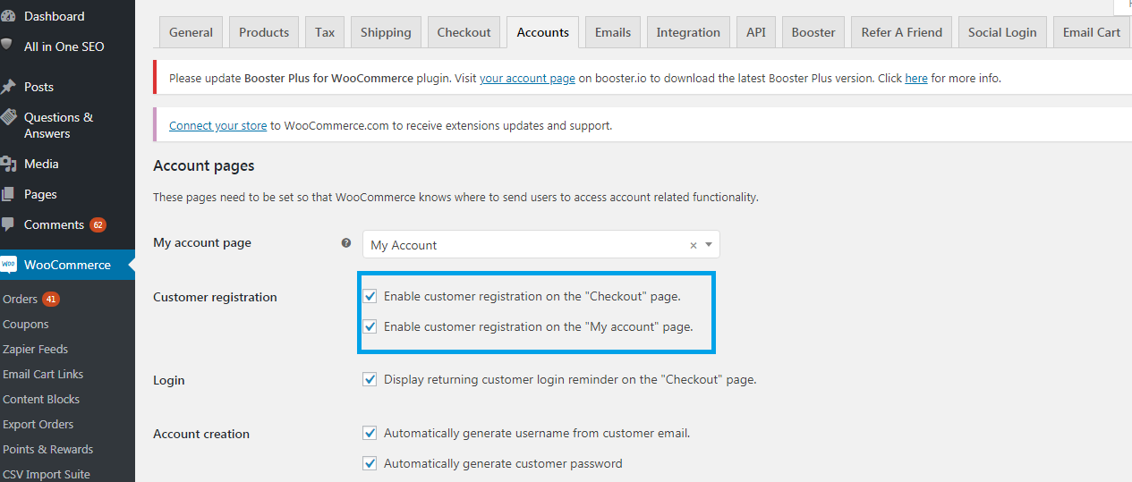 Customer registration on Checkout Page