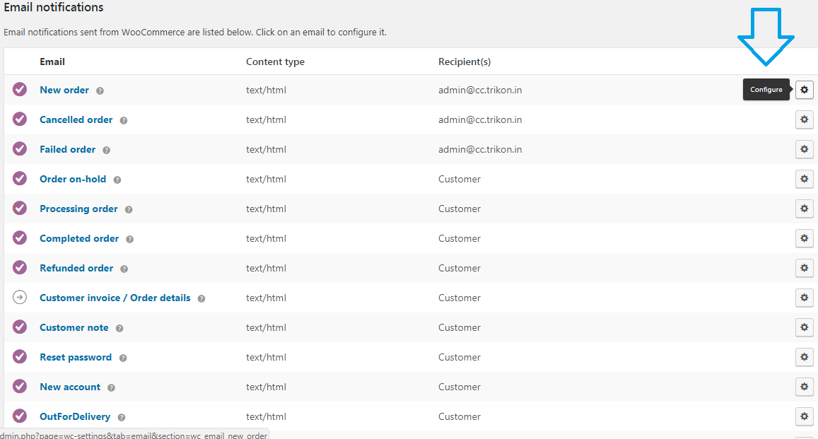 Email notifications