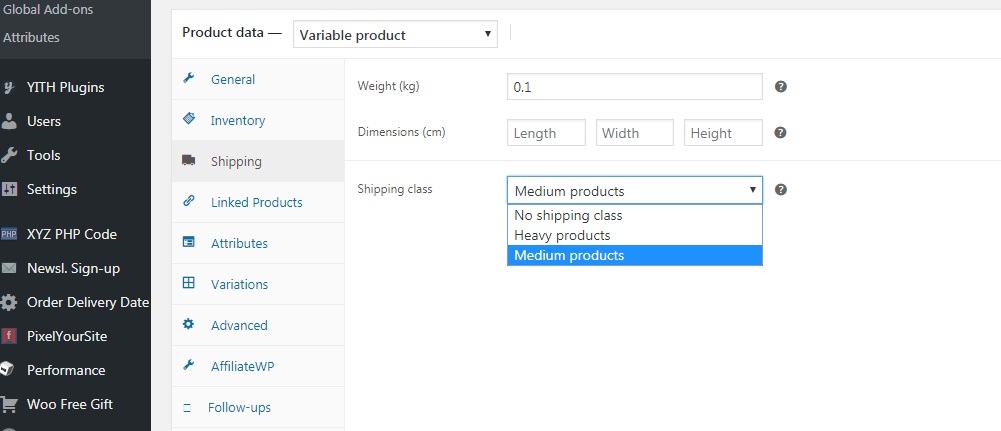 Select a Shipping Class