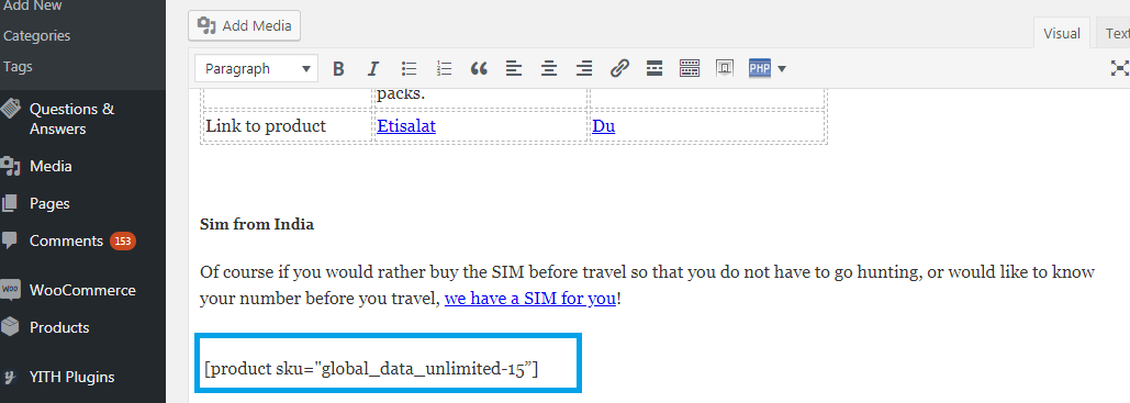 Add a product using a shortcode