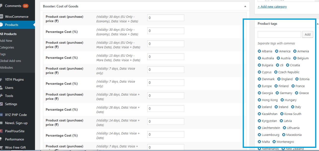 Adding tags to the products