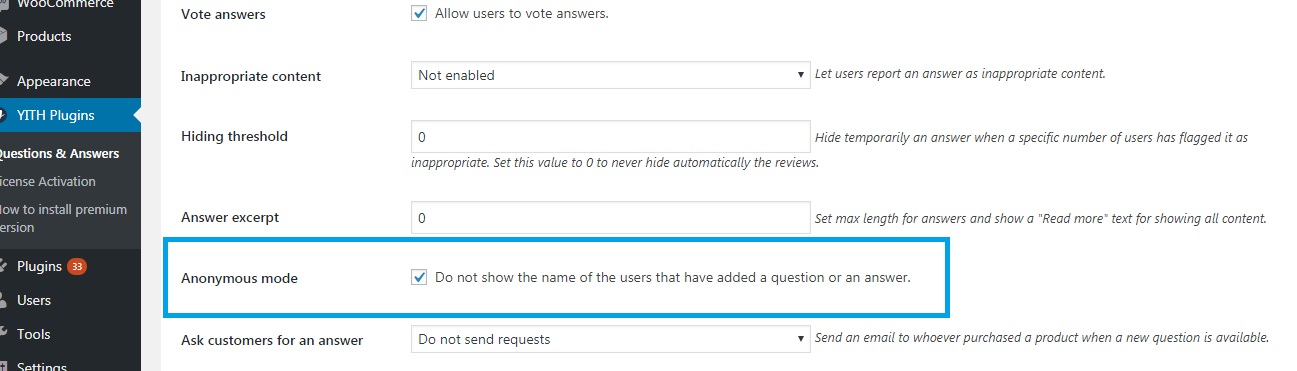 Anonymous mode setting
