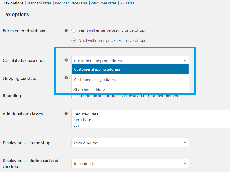 Calculate tax based on customer shipping address