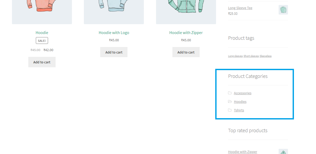 Displaying product category in the sidebar