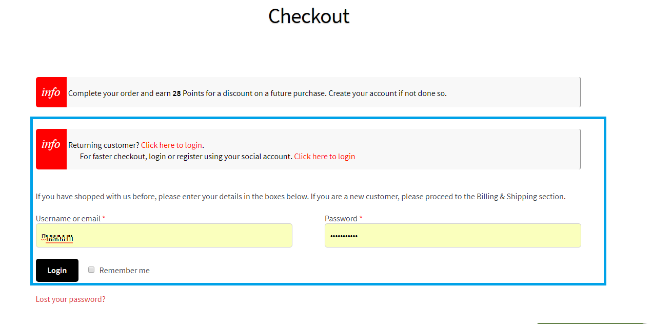 Displaying customer login reminder