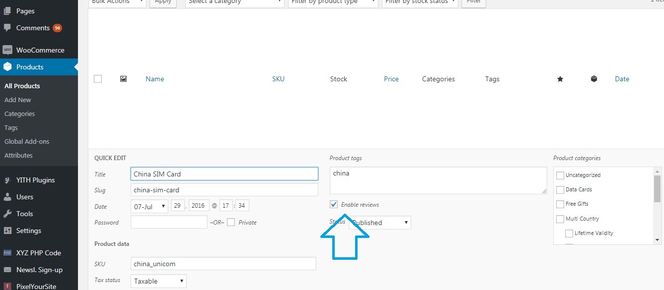 Enable reviews in the Quick edit option