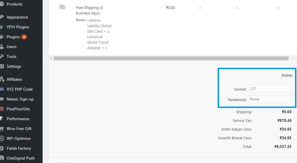 Points on the Order page