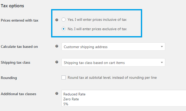 Prices entered with tax