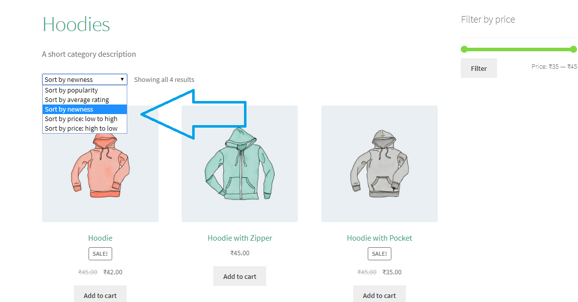 Product sorting on the shop page