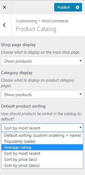 Product sorting setting