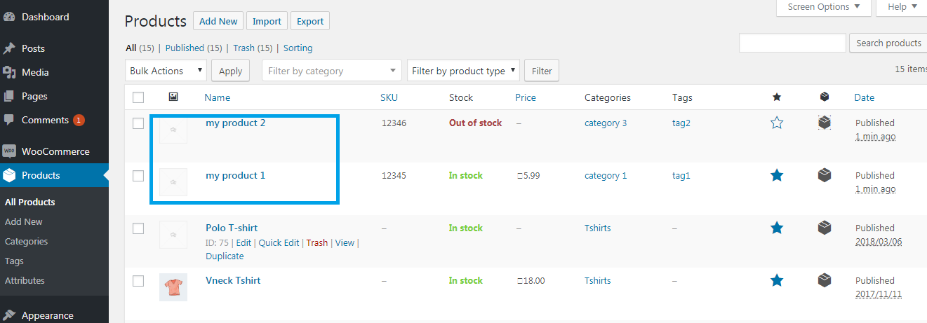 Products imported