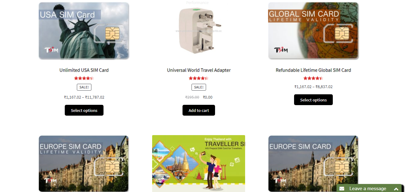 Products on the shop page