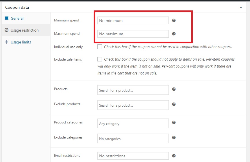 Setting usage restriction on coupons
