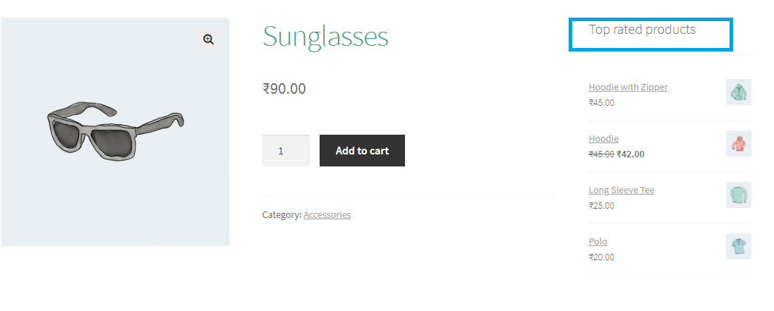Top rated products in the sidebar