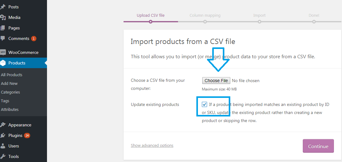 Update existing products