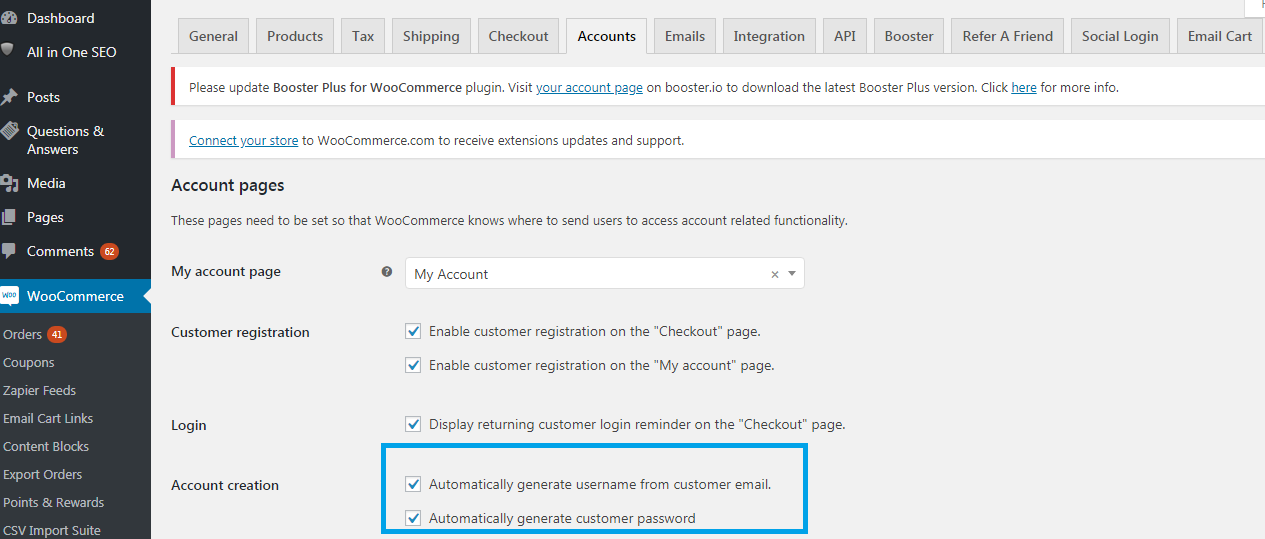 Username and password