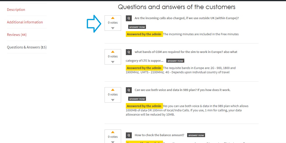 Votes for Question and answers