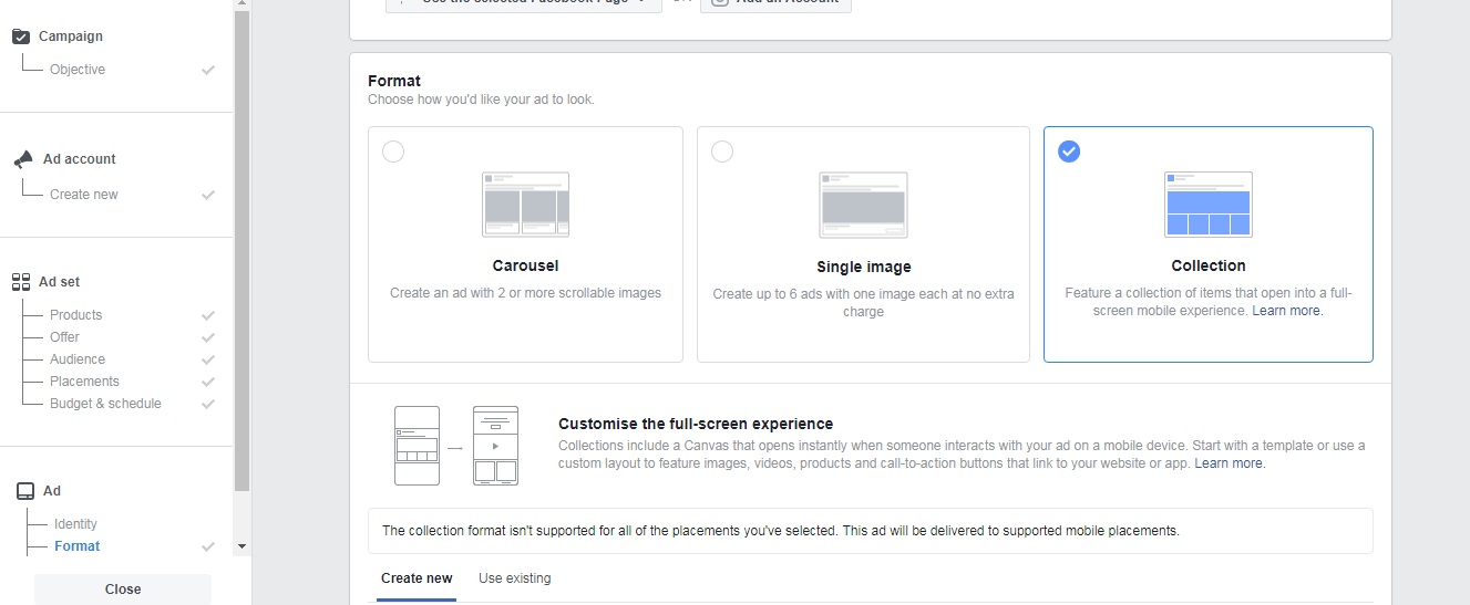 Facebook ad format