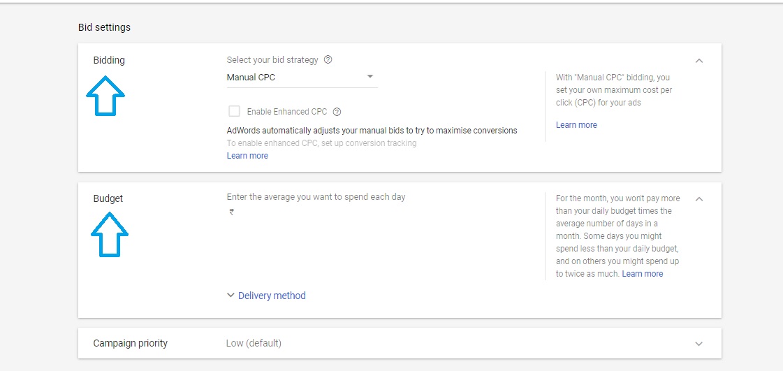 Bid settings in Google AdWords