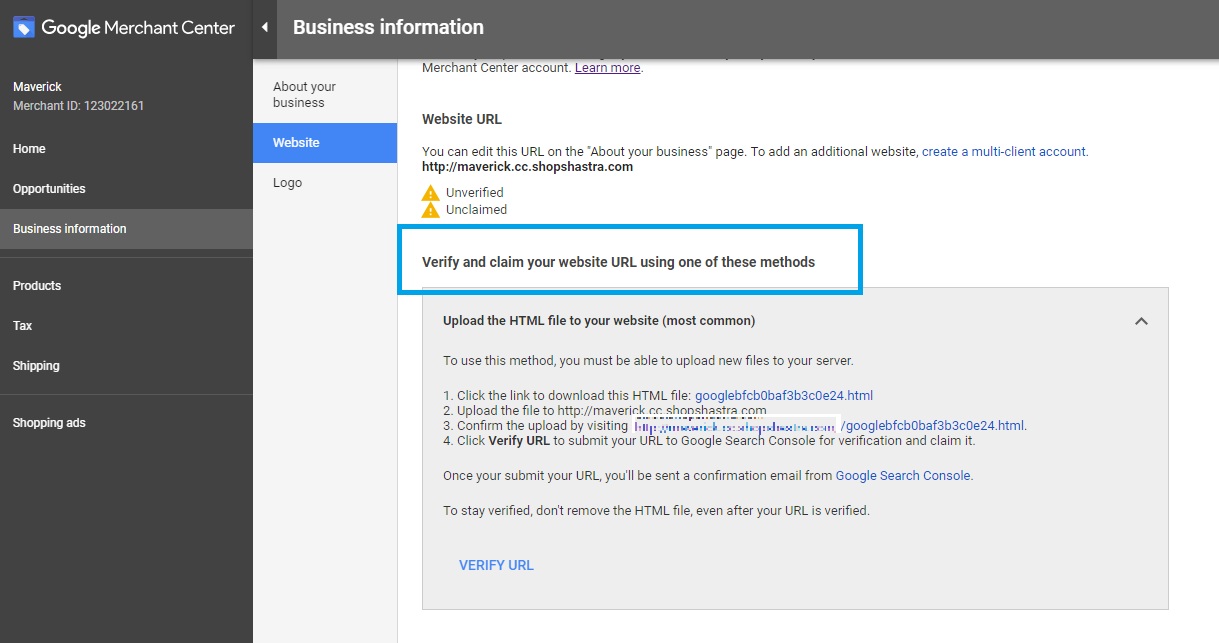 Verifying the URL for website